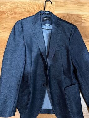 BOSS Charcoal Navy Textured Single-Button Blazer